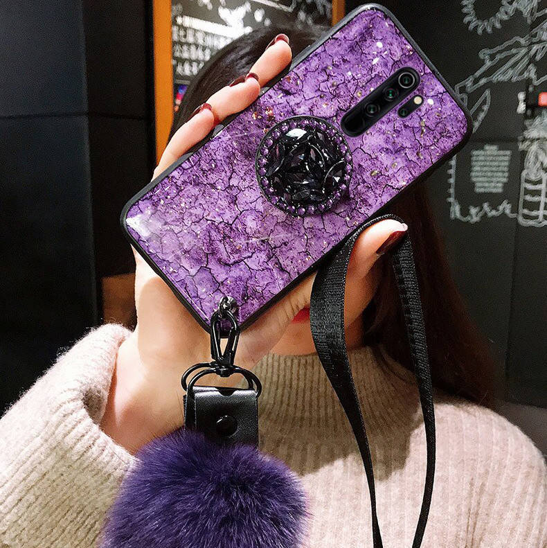 

Чехол для Xiaomi Redmi note 8 pro мраморный с ремешком и попсокетом для редми нот 8 про Мarble (фиолетовый)