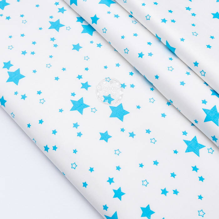 

Ткань сатин "Мини галактика" голубая на белом, №2757с, Белый