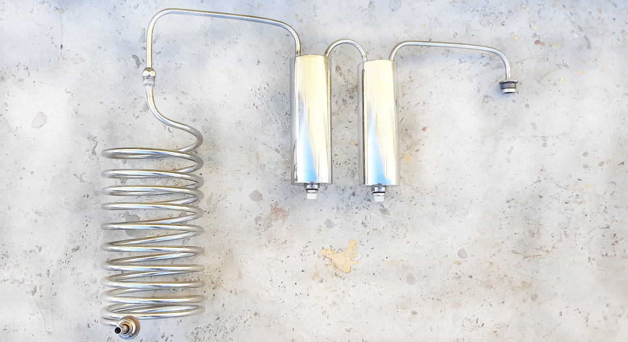 

Дистиллятор-змеевик 6 метров с пищевой нержавейки с двумя сухопарниками