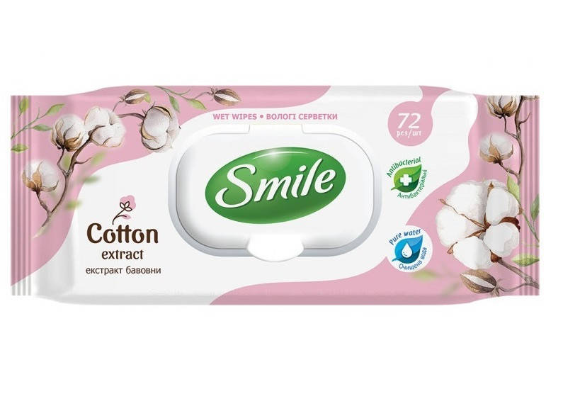 

Влажные салфетки Smile с экстрактом хлопка – 72 шт