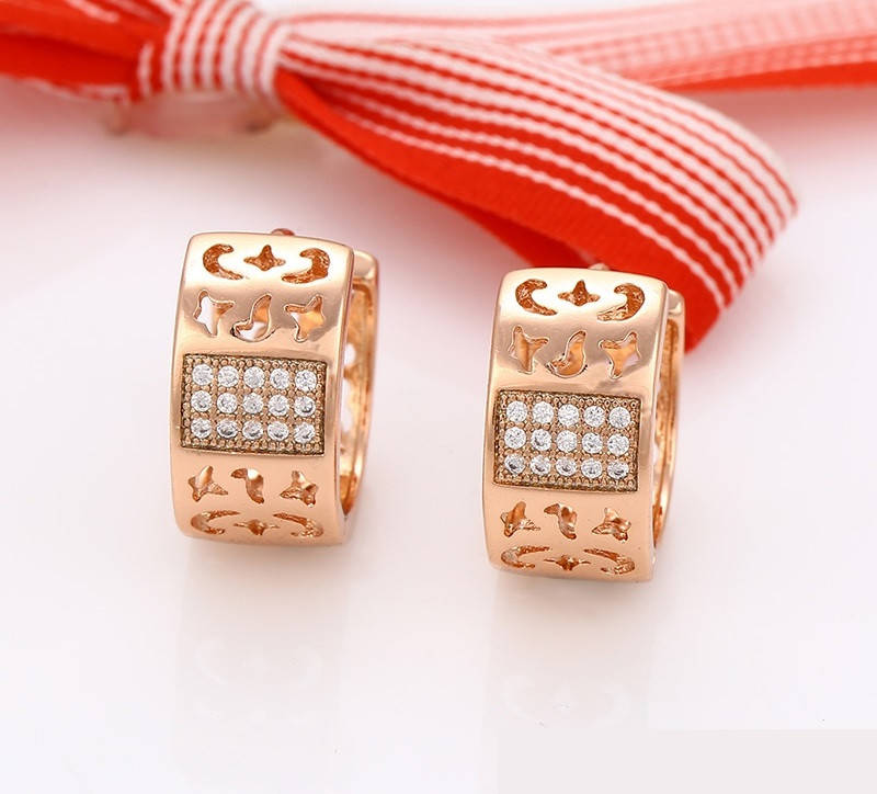 

Серьги позолота Xuping, Ажурные кольца с цирконием, 14К