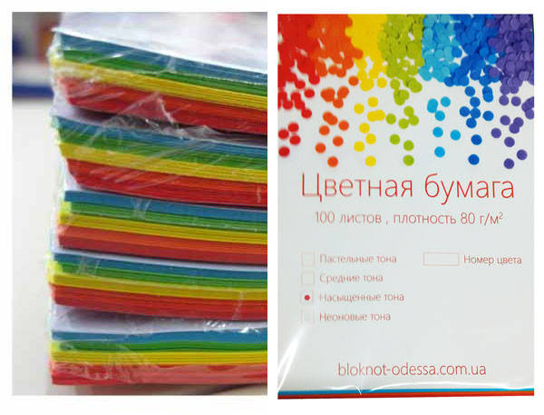 

Бумага цветная (микс - 5 цветов), насыщенная, 100 л