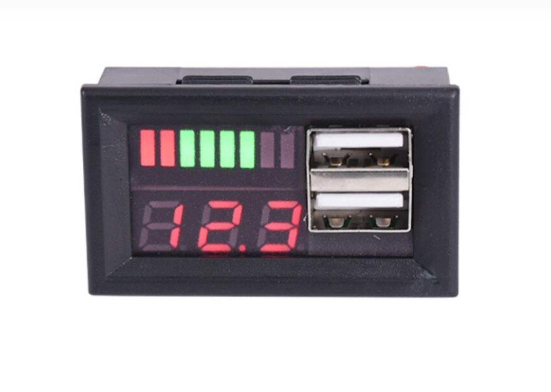 

Автомобильный вольтметр с датчиком уровня заряда и USB (5V 2A)