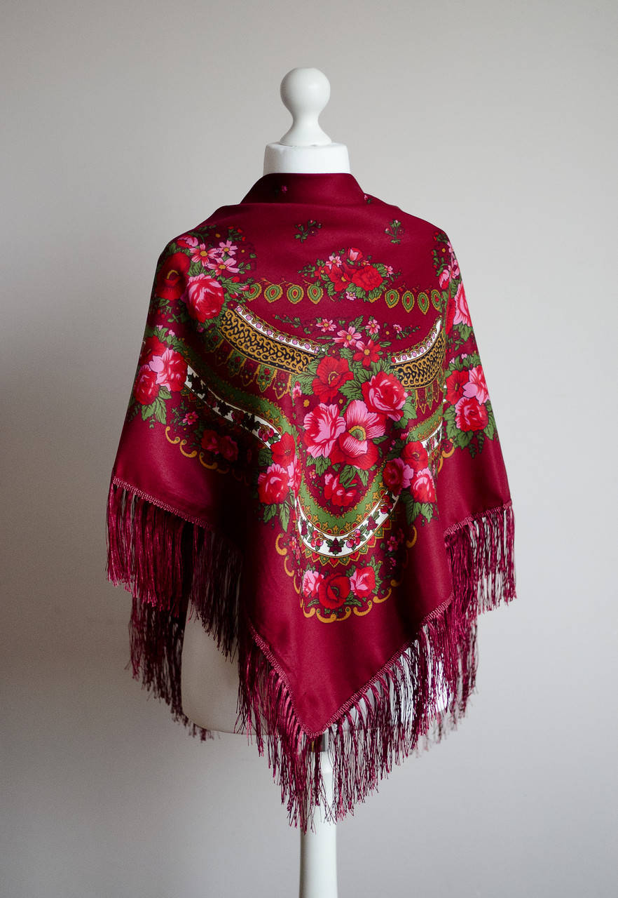 

Платок шерстяной с бахромой (бордовый), Разные цвета