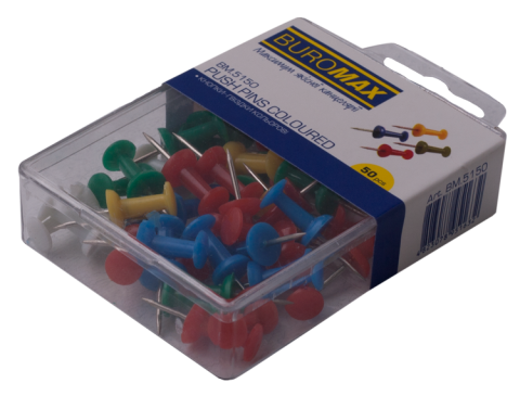 

Кнопки-гвоздики цветные, 50 шт. в пласт.коробке ВМ5150