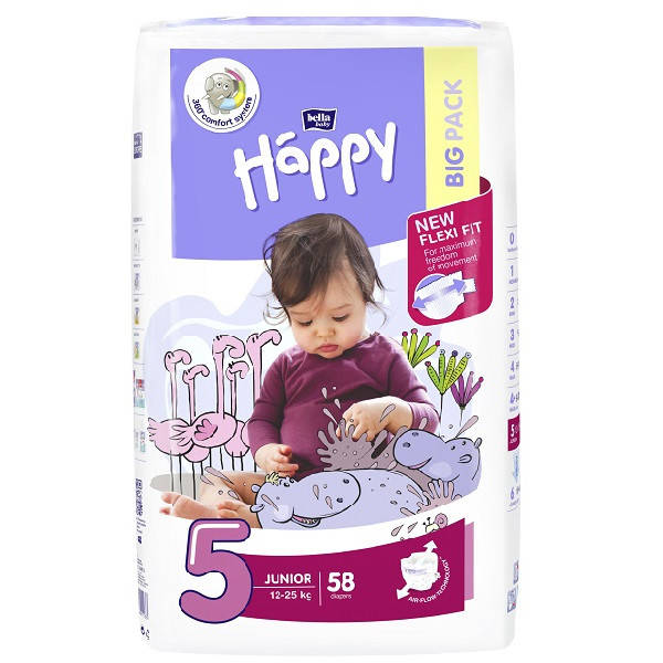 

Подгузники детские Bella Happy 5 Big Pack (12-25 кг) 58 шт, Зелёный