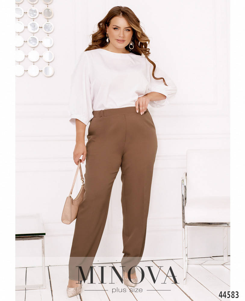 

Модные бежевые брюки женские с завышенной талией больших размеров от 50 до 68, Бежевый