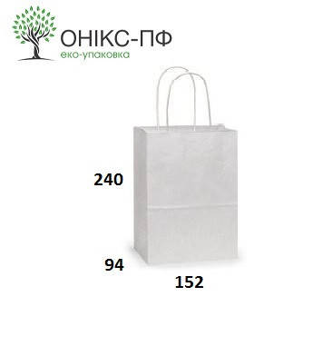 

Пакет бумажный 152*94*240, белый крафт, с ручками (уп.100 шт.)