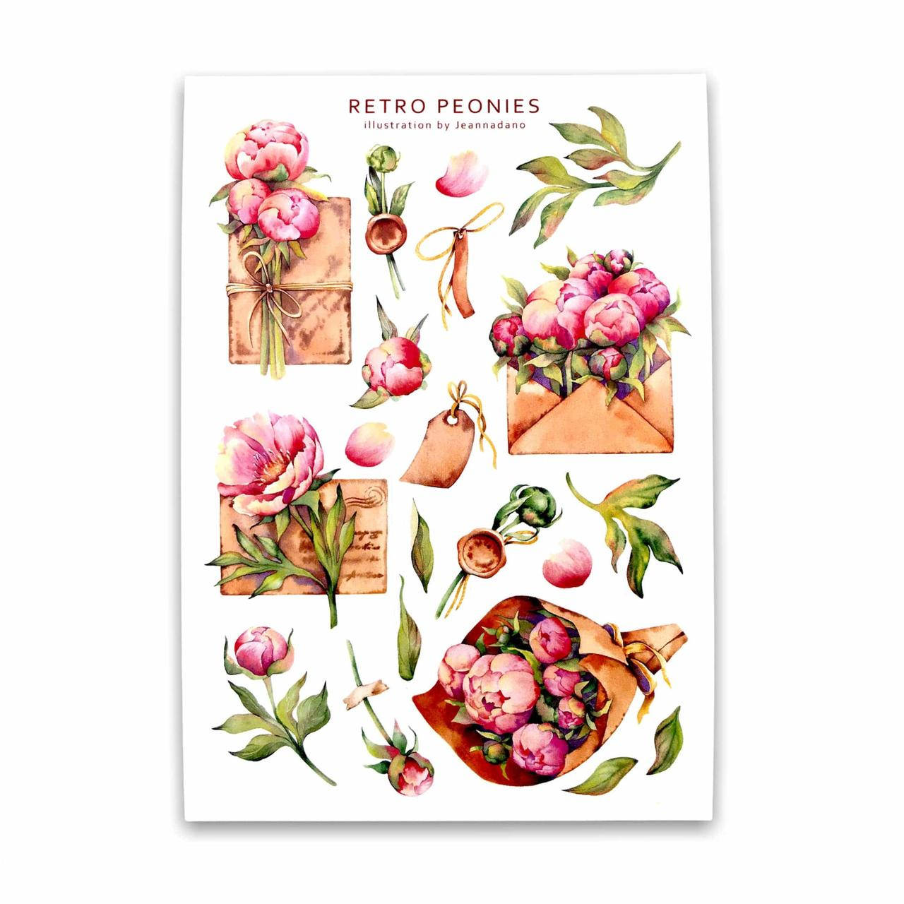 

Сет стикеров от Stickers Vanilka «RETRO PEONIES», Белый