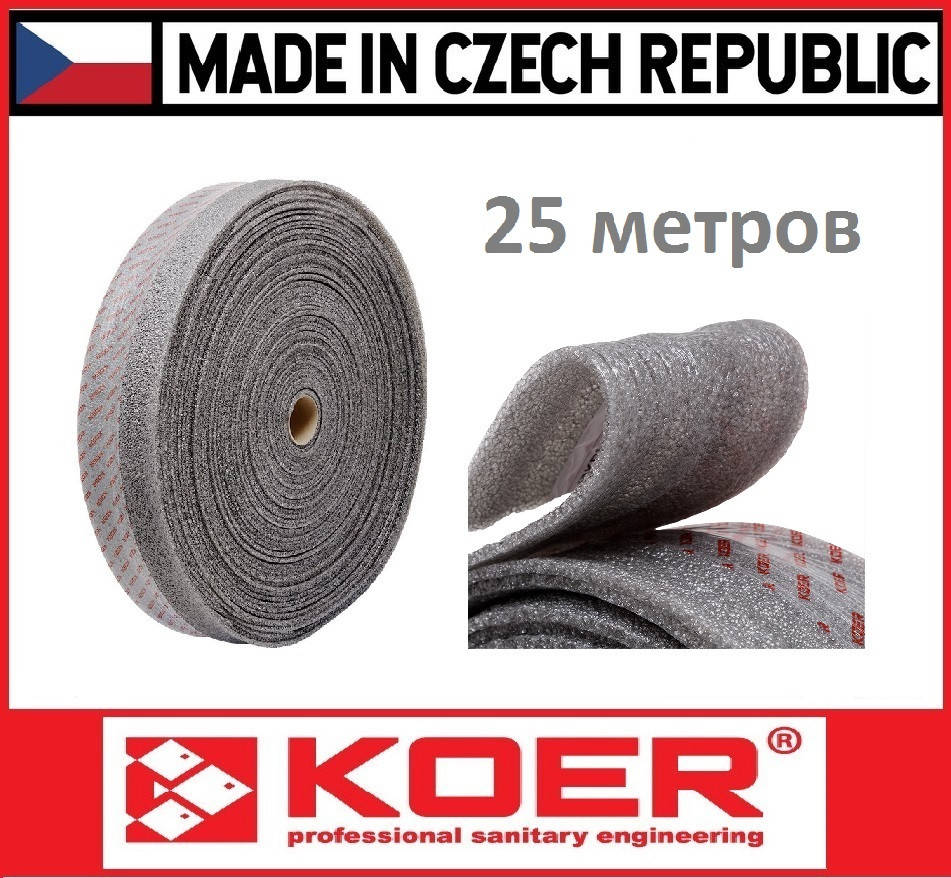 

Демпферная лента для теплого пола KOER 8мм x 150мм x 25м (Чехия)