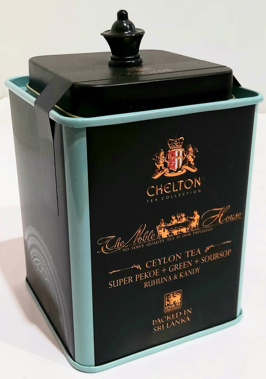 

Подарочный чай с саусепом Chelton Челтон Благородный Дом Super Pekoe + Green + Soursop 60г в жестяной банке