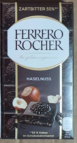 

Чорний шоколад Ferrero Rocher HAZELNUSS Dark 55% з лісовими горіхами 90 г.