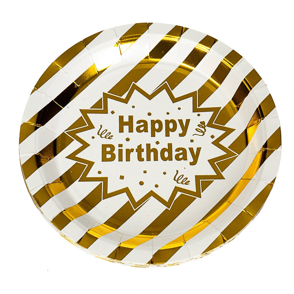 

Набор одноразовых тарелок Happy Birthday 18 см 10 шт Золото (8513-006)