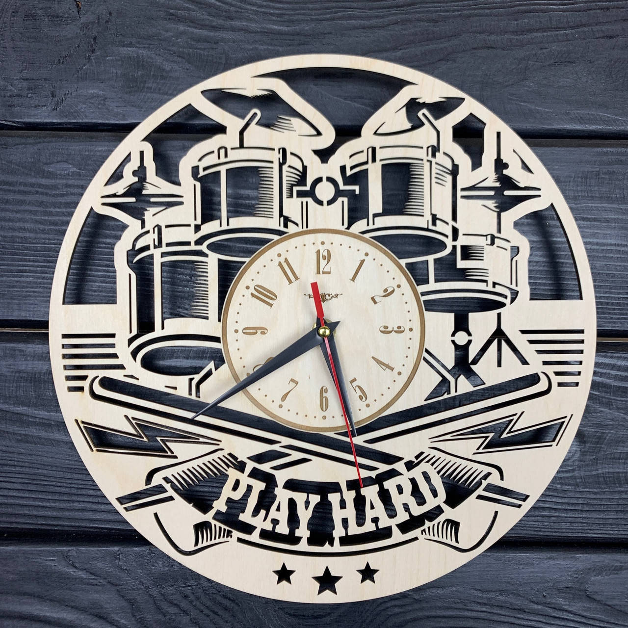 

Настенные деревянные часы с оригинальным дизайном «Барабаны»