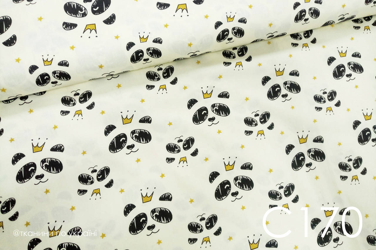 

Ткань сатин Панды с желтыми коронами ОСТАТОК 2,4 м, Желтый