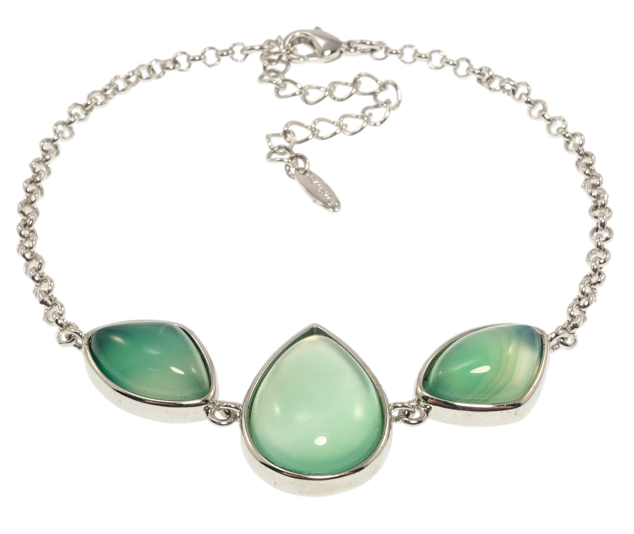 

Браслет Xuping Родий "Вставка три зеленых камня" размер с доп.цепочкой 19-24см х 2мм