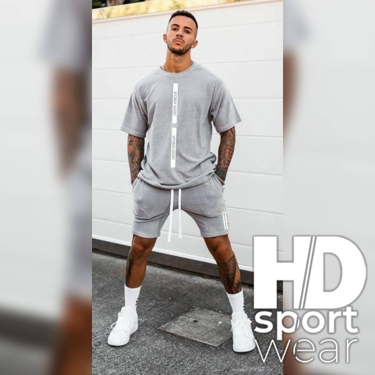 

Мужской спортивный костюм (футболка+шорты) Under Armour, Светло-серый