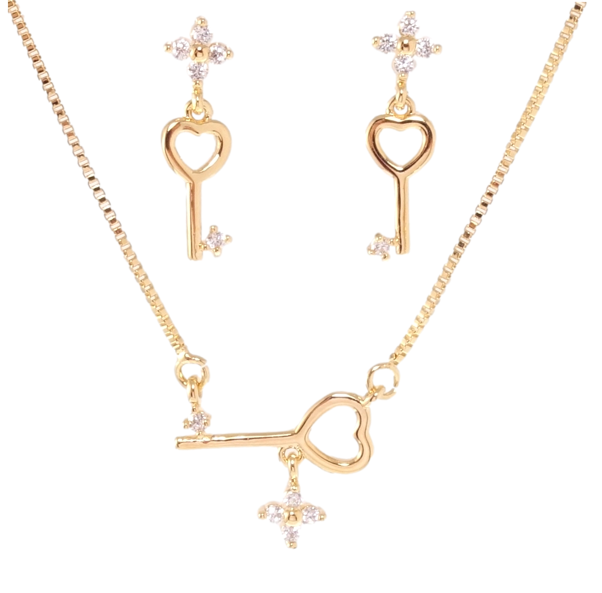 

Набор Xuping Позолота 18K Серьги Кулон на цепочке "Ключики на кристальном цветочке" длина 44-47см х 1мм