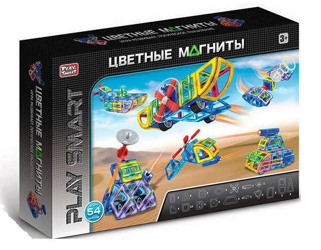 

Конструктор магнитный 2429 Play Smart 54 детали. 7 моделей, Разные цвета