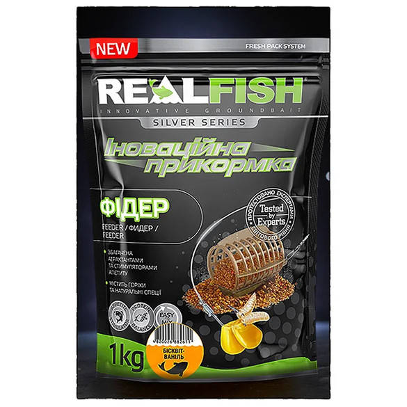 

Прикормка REALFISH 1кг Фідер (бісквіт-ваніль) (10шт в уп)