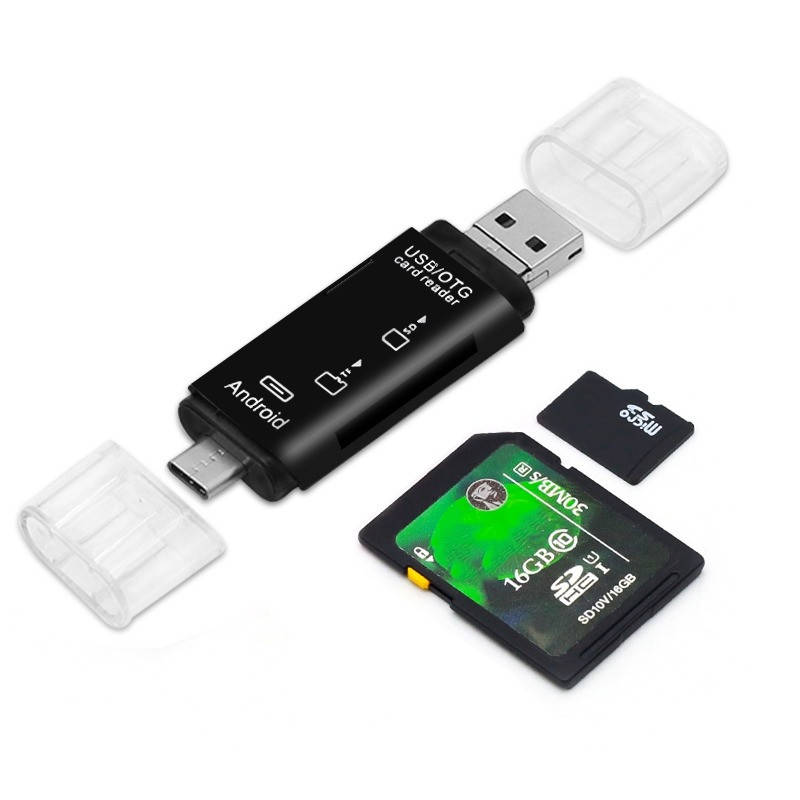 

OTG ПЕРЕХОДНИК 3 В 1 TYPE-C, MICRO USB, КАРТРИДЕР, Черный