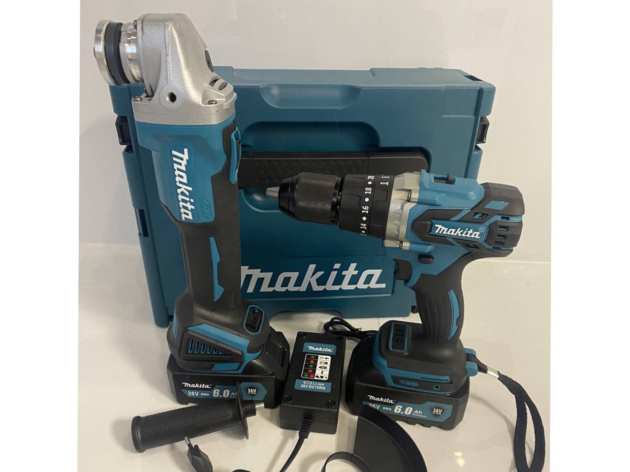 

2 в 1 Мощный безщеточный аккумуляторный шуруповерт+болгарка Makita 36v