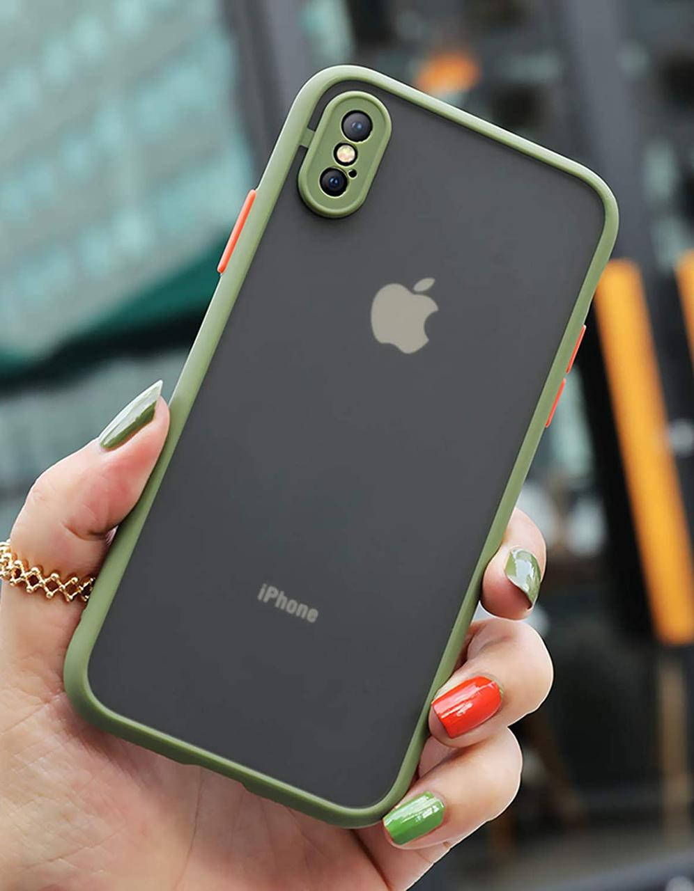 

Противоударный матовый чехол для iPhone Xs хаки бампер защита камеры