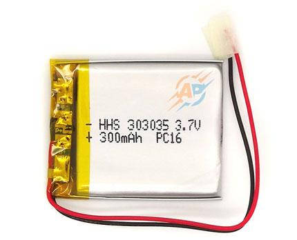 

Аккумулятор 300mAh 3.7v 303035 li-ion для видеорегистраторов, блютуз гарнитур, наушников, MP3 плееров