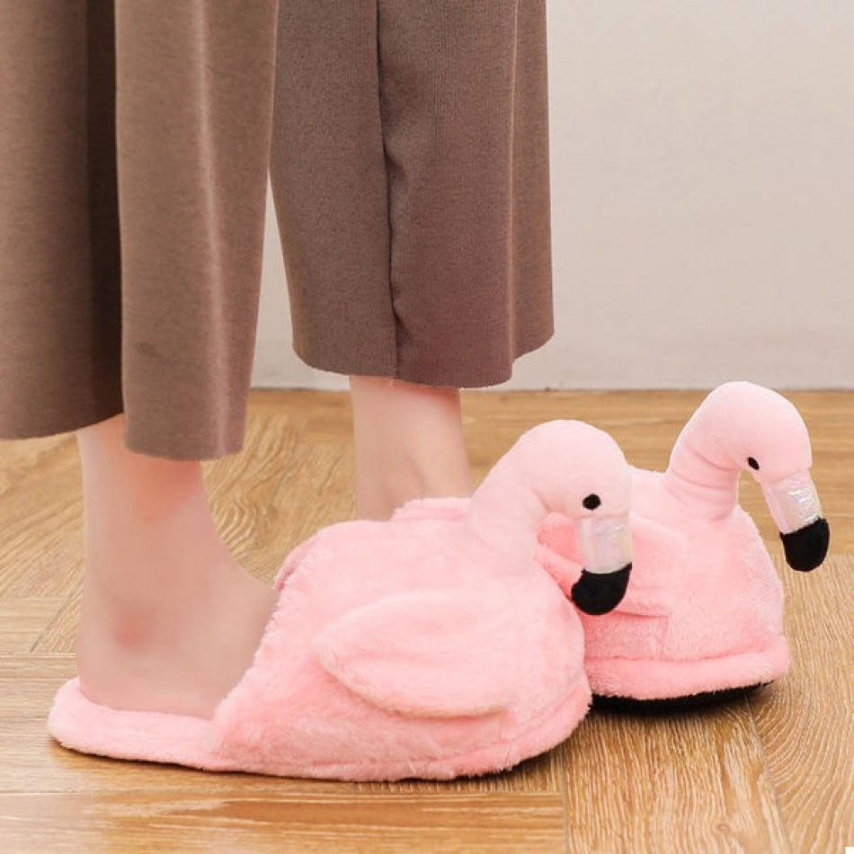 

Домашние плюшевые тапочки Фламинго без задника розовые