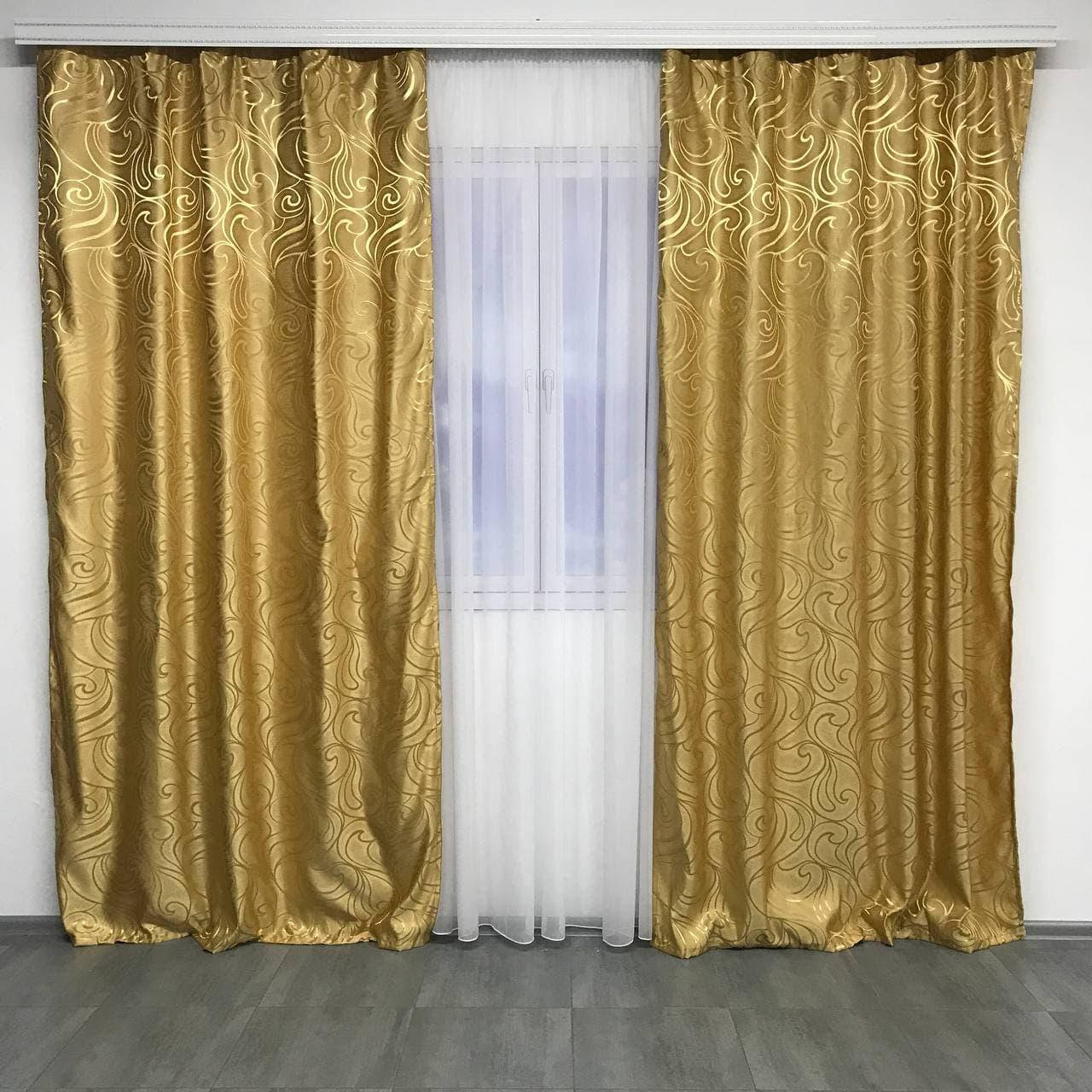 

Комплект жаккардовых штор для зала спальни комнаты кухни, шторы из жаккарда в комнату Золотистые (SH-B20-9), Золотистый
