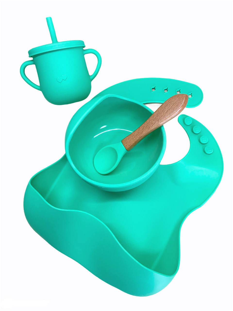 

Набор детской силиконовой посуды 4 предмета Мятний, Бирюзовый