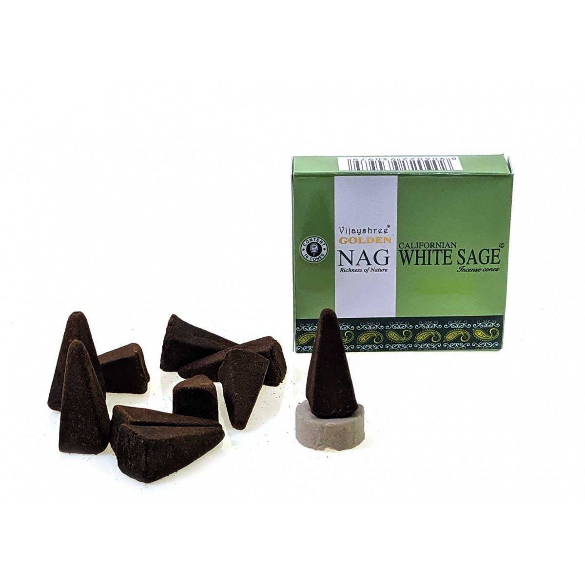 

Golden nag White Sage (Белый Шалфей)(Vijayshree)(10 конусов)(12шт/уп) конусы