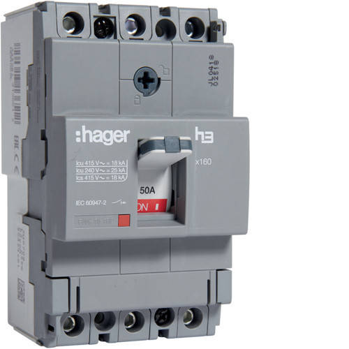

Автоматичний вимикач x160, 50А, 3п, 18kA, Тфікс./Мфікс, Hager HDA050L