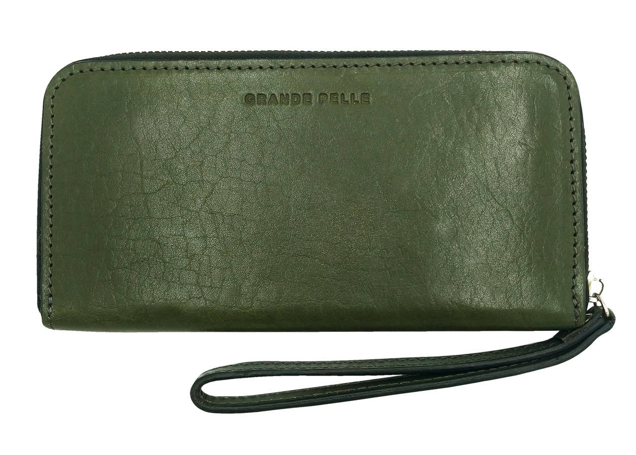 

Женский кошелек-клатч Grande Pelle с монетницей, кожаный кошелек для купюр и карточек, зеленый цвет, глянцевый, Зелёный