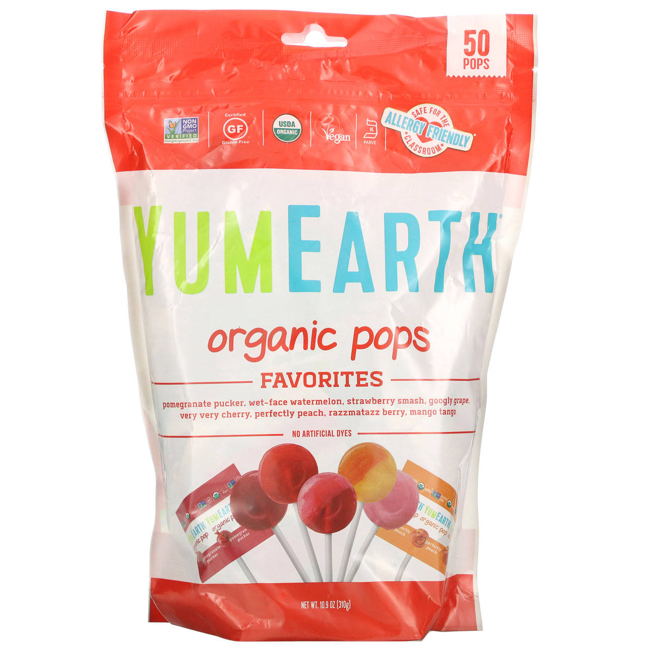 

Органические леденцы YumEarth "Organic Pops" ассорти из 8 вкусов 50 шт