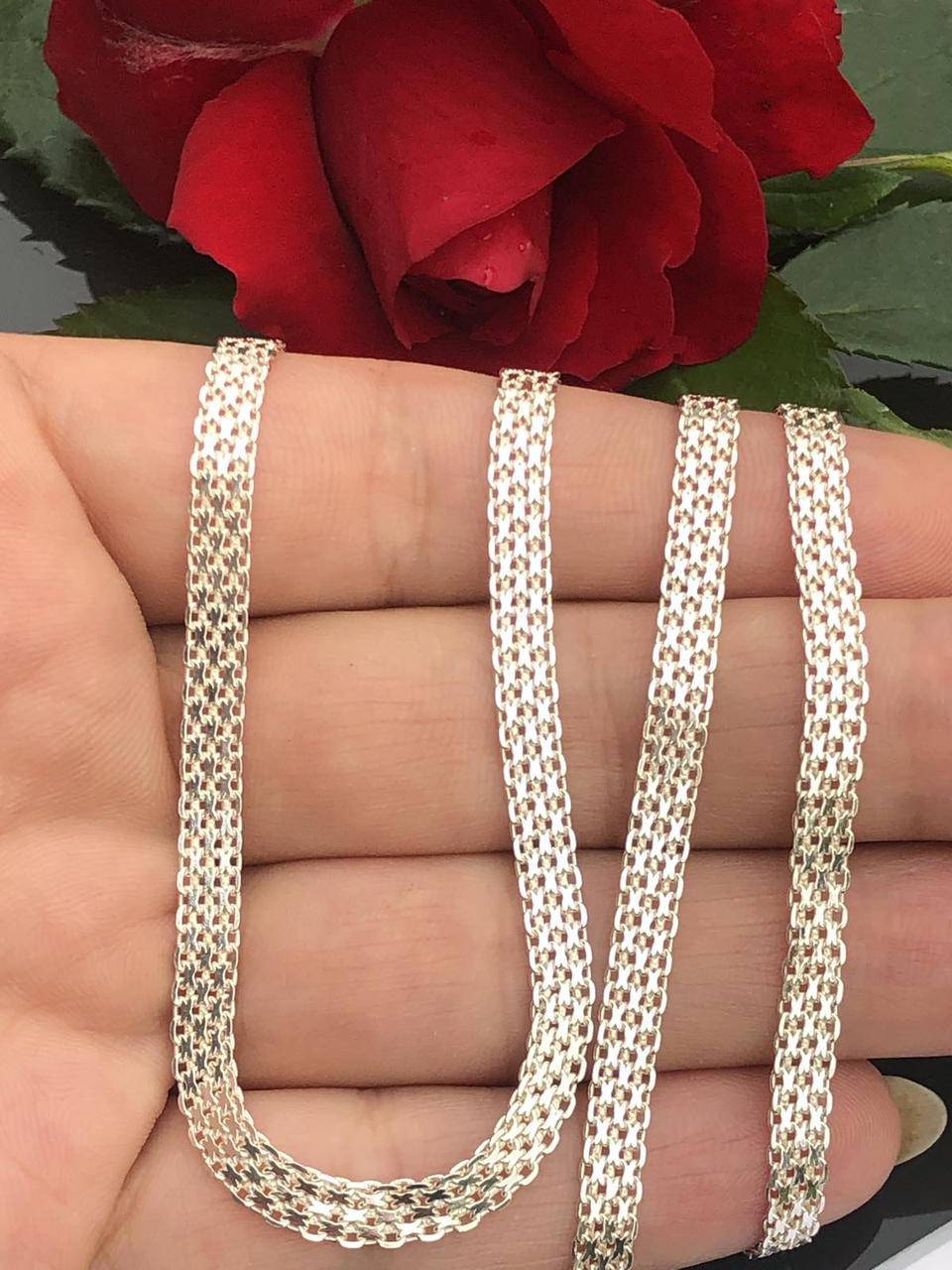 

Цепь из белого серебра 925 пробы тройной якорный бисмарк, ширина 4 мм