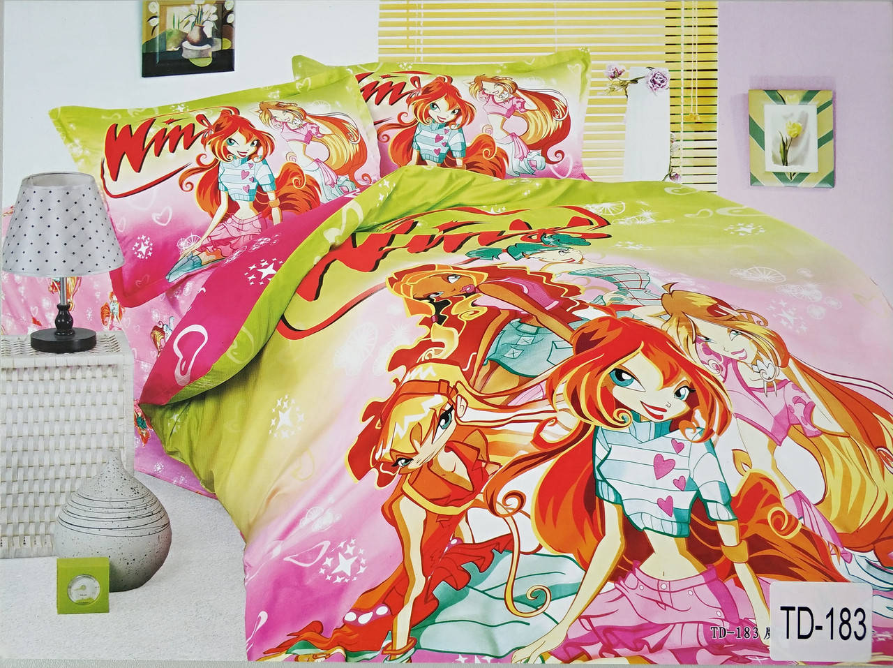 

Детское постельное белье полуторка Elway 3D TD-183«Клуб Винкс оливковый», Оливковый