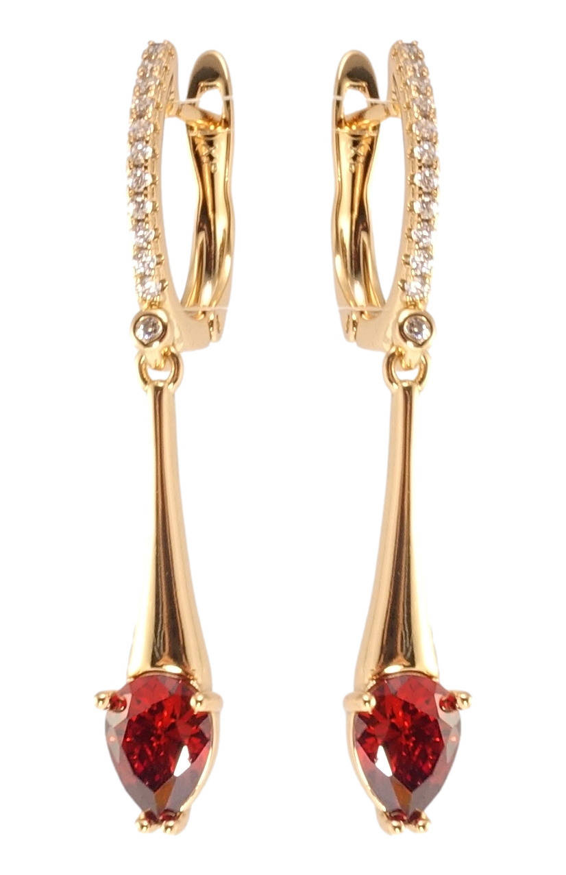 

Серьги XP Позолота 18К подвески английский замок "Грация с красными кристаллами"