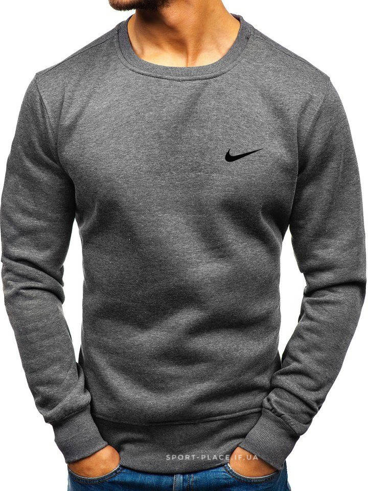 

Мужской свитшот Nike (Найк) темно серый (маленькая черная эмблема) толстовка лонгслив L, 50