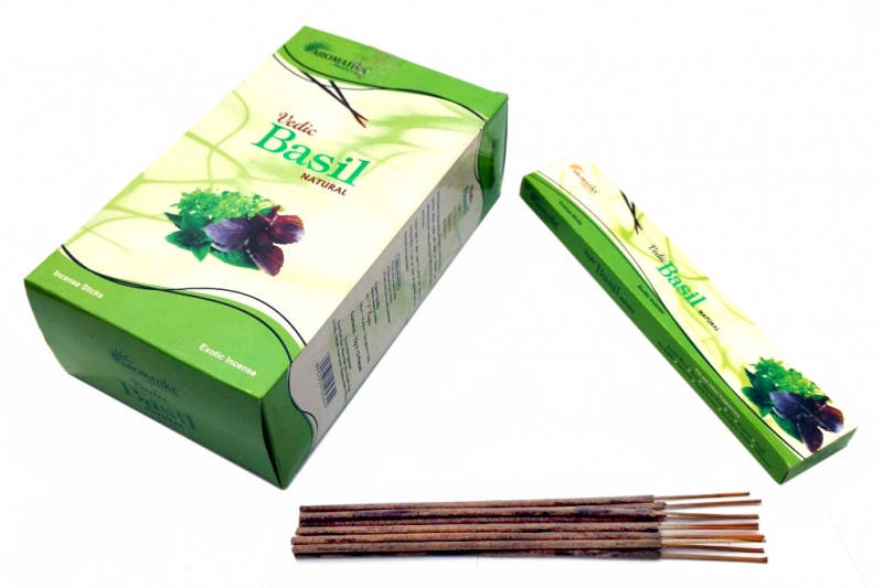 

Благовоние Aromatika Vedic Basil Ароматика Ведический Базилик Тулси с пряным ароматом Туласи, Аюрведа Здесь