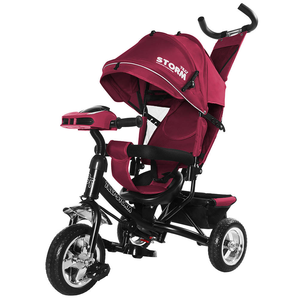 

Велосипед коляска трехколесный с родительской ручкой и игровой панелью TILLY Storm Тилли Шторм Красный бордо