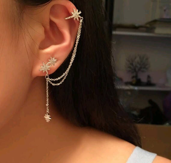 

Моносерьга каффа с цепочкой на одно ухо бижутерия