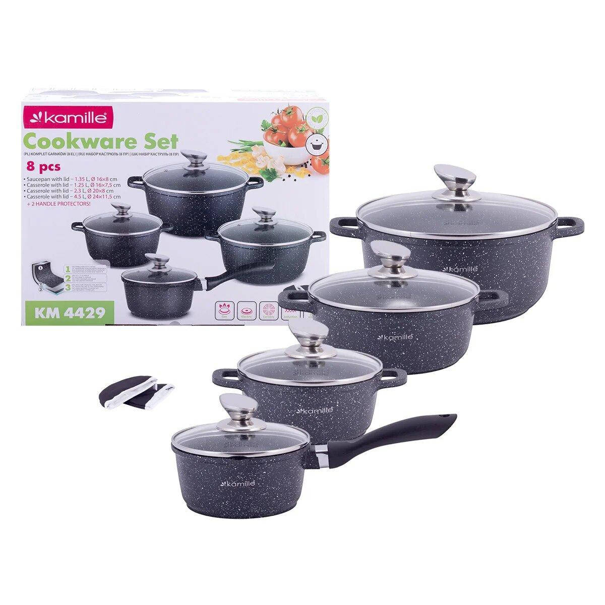 

Набор кухонной чудо-посуды с гранитным покрытием для всех типов плит Excellent 9 предметов, Серый