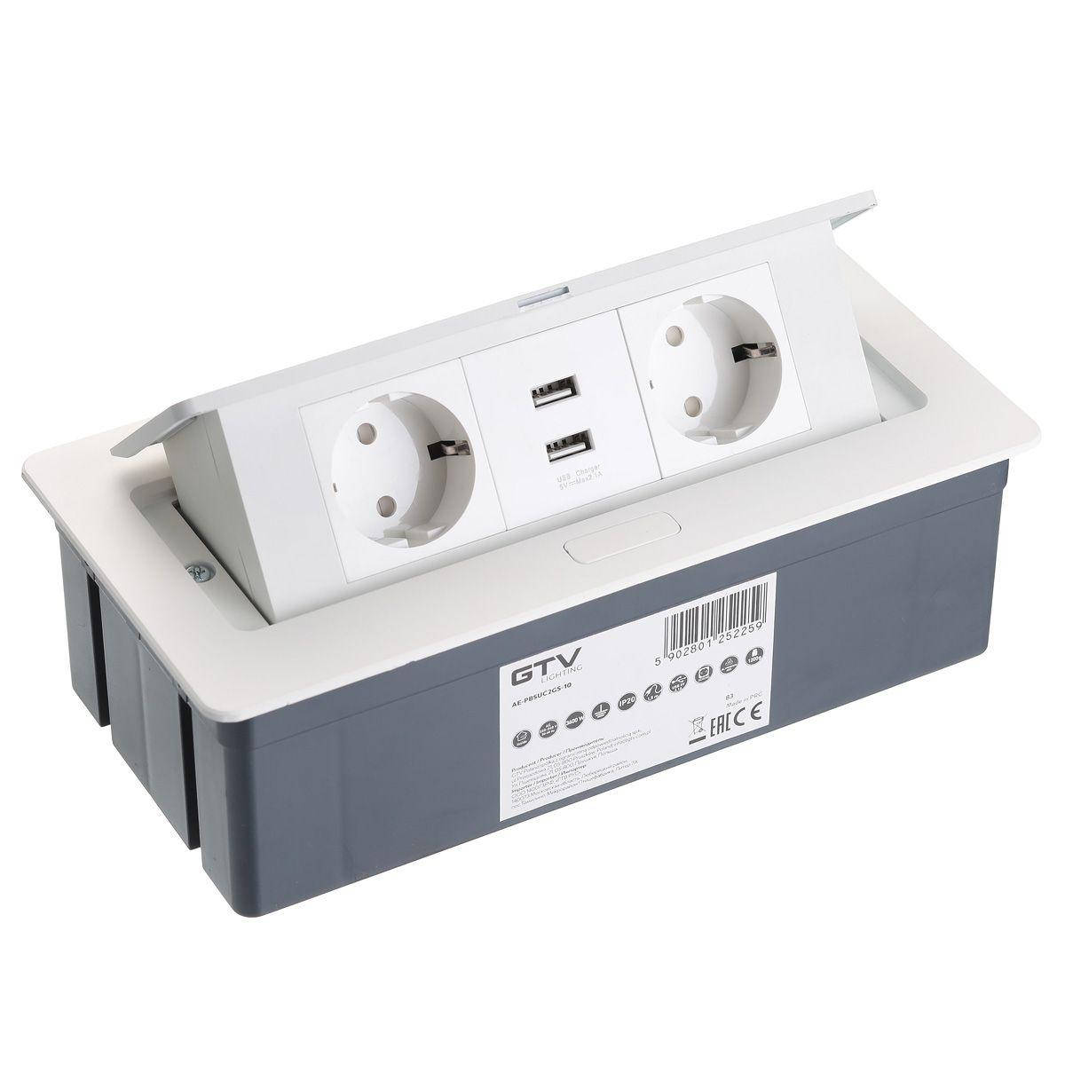 

Удлинитель врезной GTV SOFT 2 розетки + 2xUSB, белый, с проводом 1,5 метра