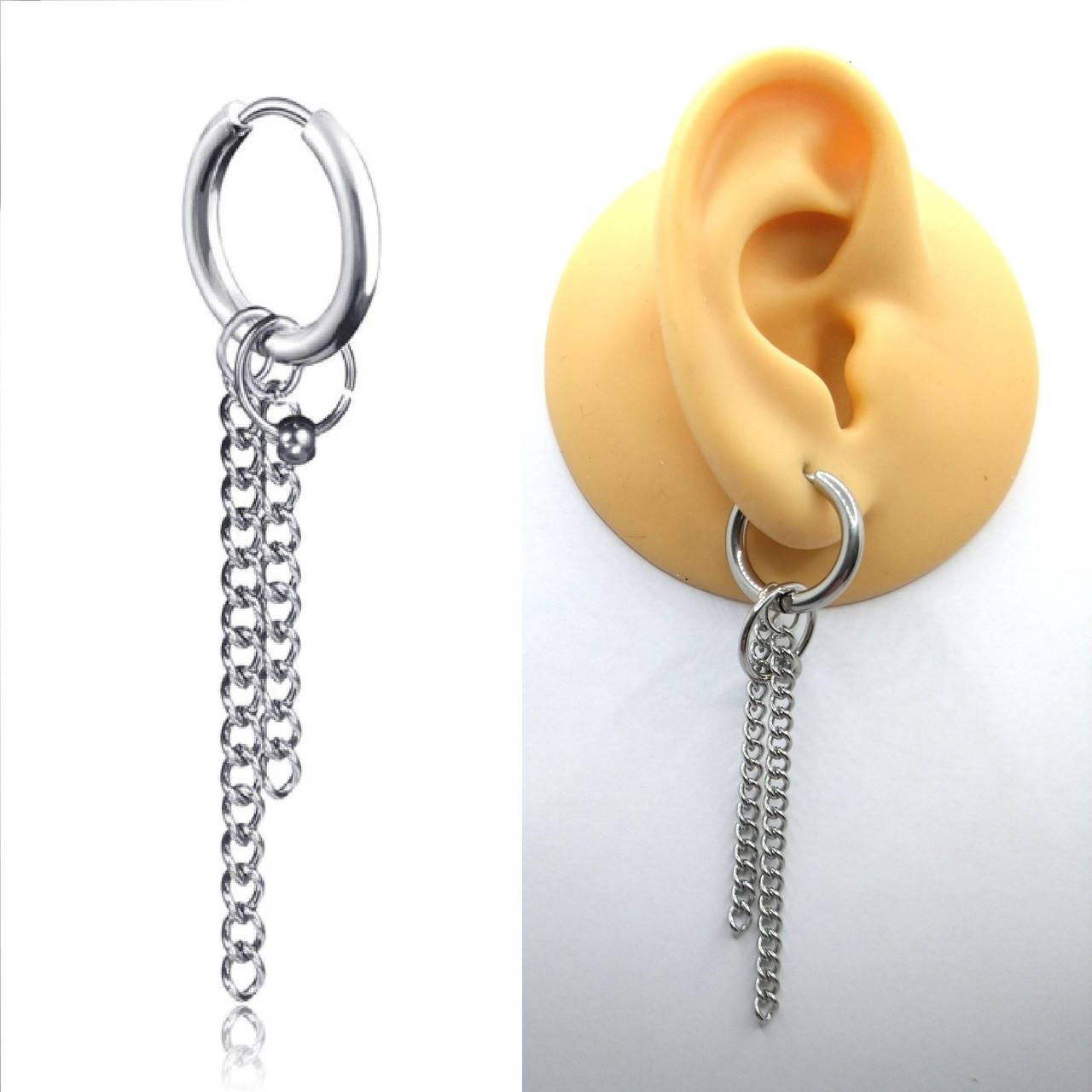 

Модная длинная двойная серьга кольцо с цепочкой нержавеющая сталь Stainless steel