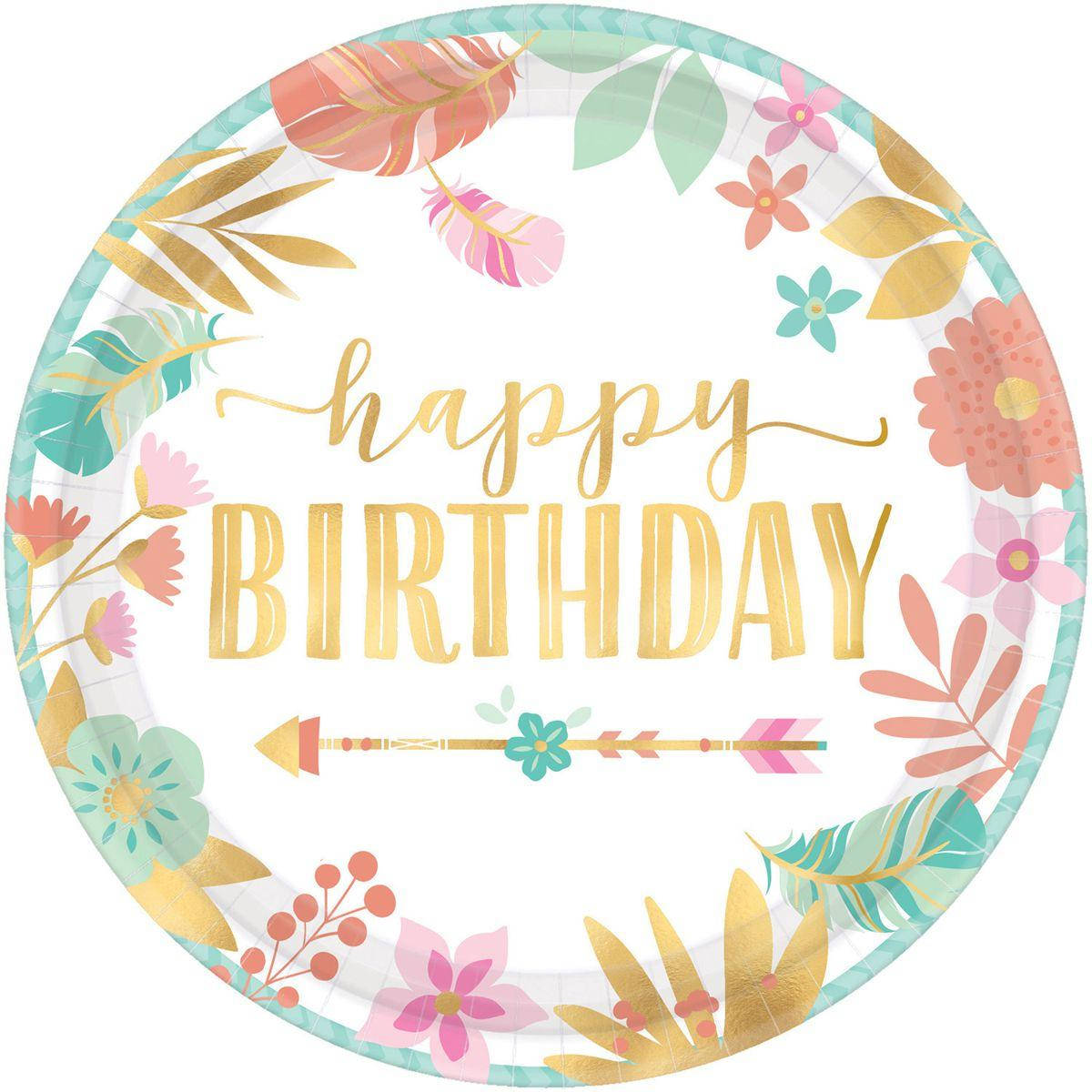 

Тарілка паперова стиль "Бохо", 8 шт, 18 см, Набор тарелок "Happy birthday"