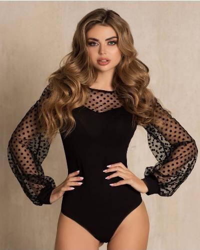 

Женское боди комбидресс рукав сетка новинка 2021, Черный