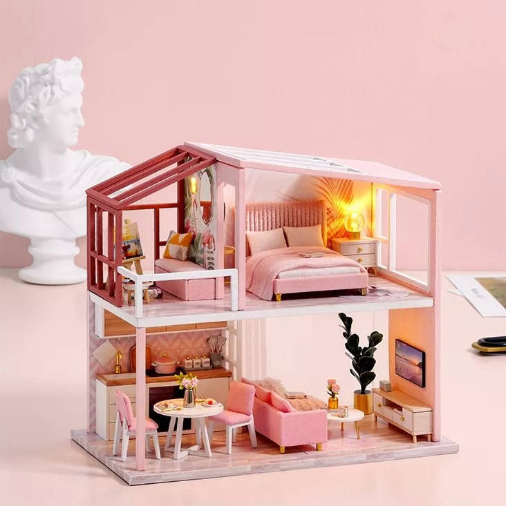 

3D Румбокс DIY Cute Room QL-003-B Розовый Лофт детский конструктор кукольный дом