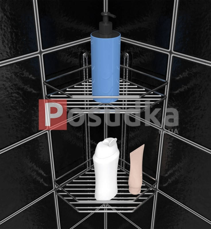 

Металлическая полка угловая в ванную 20 см двухярусная два контура