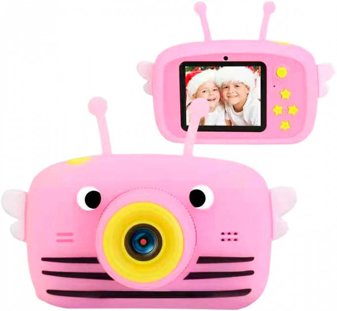 

Детский цифровой фотоаппарат Smart Kids TOY G9 Пчелка Розовая 2 камеры 20MP Full HD 1080P, Розовый